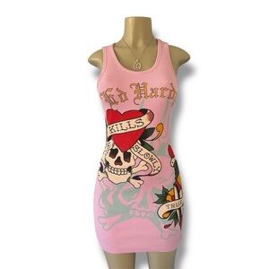 Ed Hardy Pink Skull and Heart Tank Dress